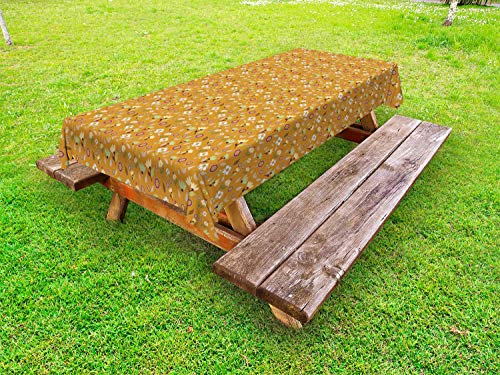 ABAKUHAUS Floreale Tovaglia da Esterno, Semplicistico Prato Fiori, Tovaglia da Picnic Lavabile Decorativa, 145 cm x 305 cm, Giallo Scuro Multicolor