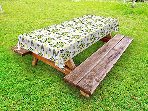 ABAKUHAUS Botanico Tovaglia da Esterno, Olive e Limoni Crescente, Tovaglia da Picnic Lavabile Decorativa, 145 cm x 305 cm, Pastello Giallo Verde