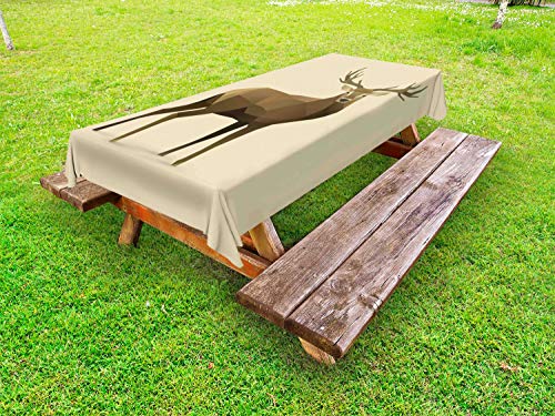 ABAKUHAUS poligoni Tovaglia da Esterno, Geometrico Deer Elk Graphic, Tovaglia da Picnic Lavabile Decorativa, 145 cm x 210 cm, Beige Umber