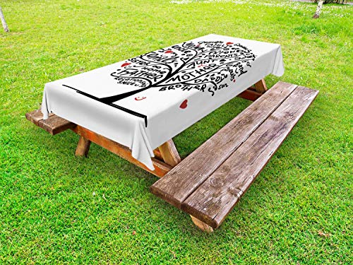 ABAKUHAUS Albero genealogico Tovaglia da Esterno, calligrafico Doodling, Tovaglia da Picnic Lavabile Decorativa, 145 cm x 305 cm, Carbonella Gray e Vermilion