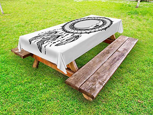 ABAKUHAUS Luna magia Tovaglia da Esterno, Crescent Dreamcatcher, Tovaglia da Picnic Lavabile Decorativa, 145 cm x 265 cm, Grigio Talpa