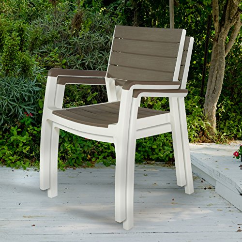 Keter Harmony - Set di 2 sedie impilabili per interni ed esterni, per sala da pranzo e intrattenimento, 2 pezzi, cappuccino e bianco