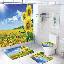 CHSHY Set di Tende da Doccia da Girasole A 4 Pezzi, Stuoia Sagomata, Coperchio del Coperchio del Water E Tenda Doccia Resistente all'Acqua con Ganci