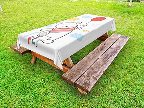 ABAKUHAUS Funny Bear Tovaglia da Esterno, I Fly Childish Layout, Tovaglia da Picnic Lavabile Decorativa, 145 cm x 265 cm, Multicolore