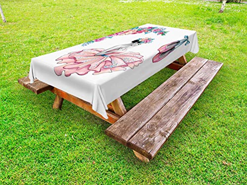 ABAKUHAUS Ballerina Tovaglia da Esterno, Ballerino Ragazza in Fiori, Tovaglia da Picnic Lavabile Decorativa, 145 cm x 305 cm, Multicolore
