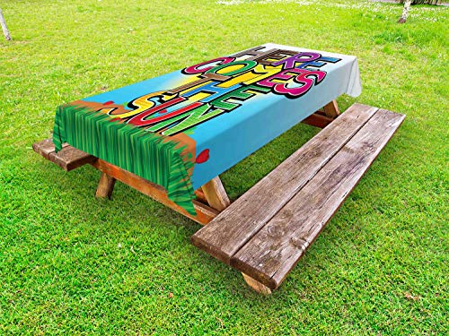 ABAKUHAUS Ecco Che Arriva Il Sole Tovaglia da Esterno, Comic Layout, Tovaglia da Picnic Lavabile Decorativa, 145 cm x 210 cm, Multicolore
