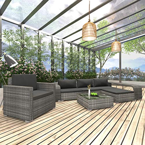 SKM Set Divani da Giardino 8 pz con Cuscini in Polyrattan Grigio (70.7kg)