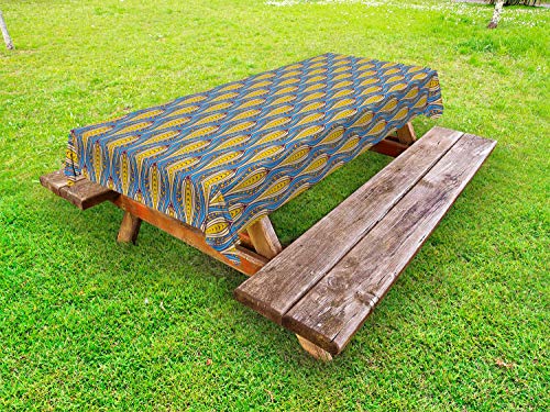 ABAKUHAUS Astratto Tovaglia da Esterno, Retro Rotonda Ornamentali, Tovaglia da Picnic Lavabile Decorativa, 145 cm x 265 cm, Multicolore