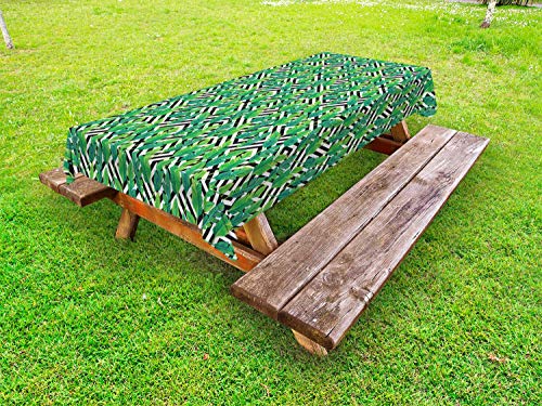 ABAKUHAUS Minimalista Tovaglia da Esterno, Foglie di Banana su Modern, Tovaglia da Picnic Lavabile Decorativa, 145 cm x 210 cm, Felce Verde Charcoal Grey