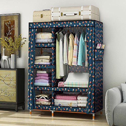 LyMei Organizzatore di stoccaggio Guardaroba Armadio in Legno Armadio in Cotone Armadio Organizzatore di stoccaggio con Asta sospesa Guardaroba,B_108*170 * 45cm