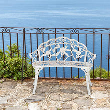 Relaxdays Panchina in Ghisa, 2 Posti, Rose, da Esterno, Terrazzo, Giardino, Ferro Stile Antico, 78x98x57cm, Bianco/Verde