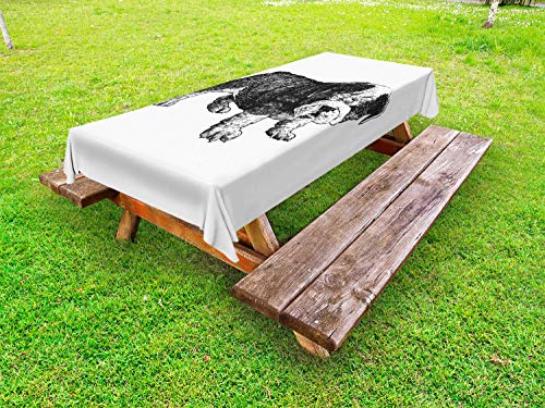 ABAKUHAUS Bulldog Tovaglia da Esterno, Pet Disegnato a Mano Libera Monotono, Tovaglia da Picnic Lavabile Decorativa, 145 cm x 210 cm, Charcoal Grey Bianco