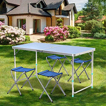Tavolo da picnic all'aperto Set da tavolo da picnic da campeggio pieghevole con 4 sgabelli, patio ombrellone foro e maniglia, tavolo pieghevole portatile regolabile per partito, spiaggia, cortile, bar