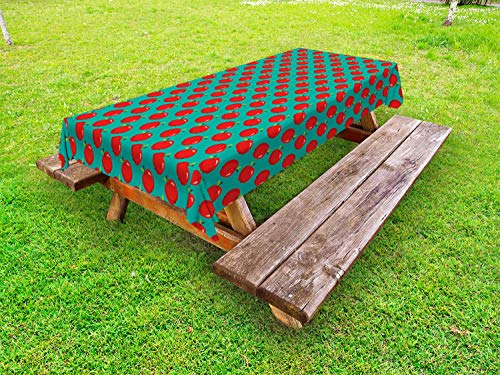 ABAKUHAUS Mela Tovaglia da Esterno, Frutta Cartoon Style organici, Tovaglia da Picnic Lavabile Decorativa, 145 cm x 210 cm, Scuro Seafoam e Vermilion