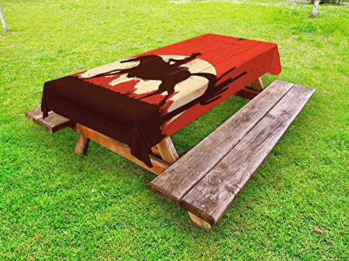 ABAKUHAUS Western Horse Tovaglia da Esterno, Equitazione Art, Tovaglia da Picnic Lavabile Decorativa, 145 cm x 305 cm, Vermilion e Pale Peach
