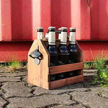 COM-FOUR® Portaborraccia in legno con apribottiglie in metallo e manico in metallo, 6 posti, portabottiglie per 6 bottiglie da 0,33 l (Senza iscrizione)