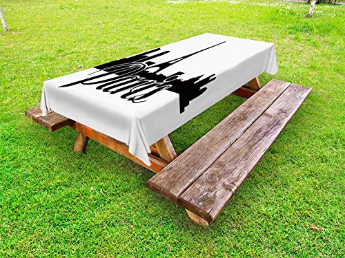 ABAKUHAUS Torre Eiffel Tovaglia da Esterno, Parigi e Paesaggio Urbano, Tovaglia da Picnic Lavabile Decorativa, 145 cm x 265 cm, Charcoal Grey And White