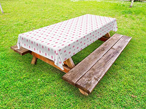 ABAKUHAUS Dente di Leone Tovaglia da Esterno, Rounds botanico Dotwork, Tovaglia da Picnic Lavabile Decorativa, 145 cm x 265 cm, Pastello Rosa e Grigio