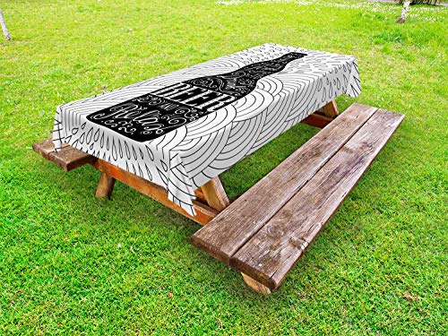 ABAKUHAUS Pub Irlandese Tovaglia da Esterno, E 'Tempo di Bere Birra, Tovaglia da Picnic Lavabile Decorativa, 145 cm x 305 cm, Charcoal Grey And White