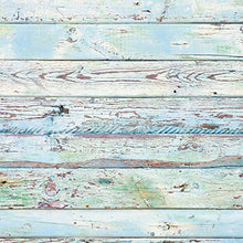 Testiera per letto in PVC, decorativa, economica, con assi orizzontali dipinte in vari toni turchesi antich (100 x 100)
