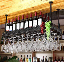 Alqn Retro soffitto in metallo Portabottiglie Portaoggetti Calice da vino Calici Portabottiglie Appeso Bicchiere da vino Bar Decorazione Espositore (Nero) Bar Sala da pranzo Mobili,120 × 35 centimetr