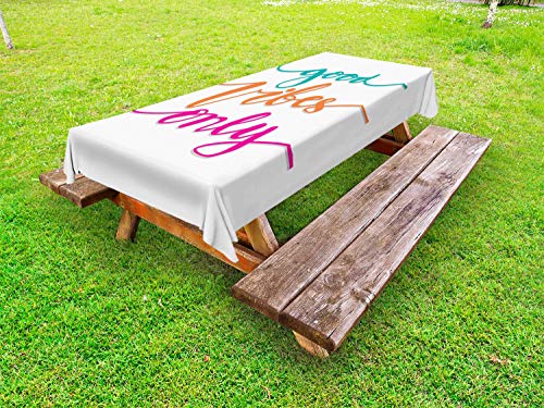 ABAKUHAUS Detto Tovaglia da Esterno, Testo Positive e Creative, Tovaglia da Picnic Lavabile Decorativa, 145 cm x 210 cm, Scuro Seafoam Magenta