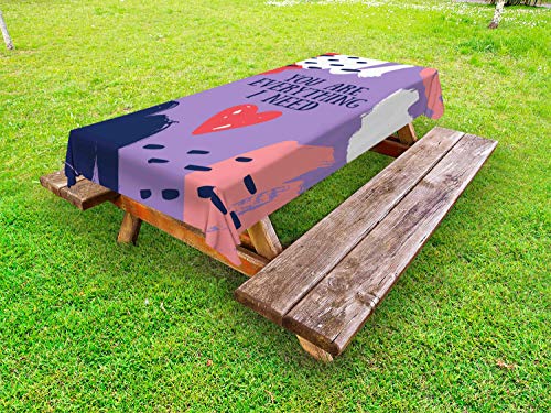 ABAKUHAUS Detto Tovaglia da Esterno, Sei Tutto ciò di Cui Ho Bisogno, Tovaglia da Picnic Lavabile Decorativa, 145 cm x 210 cm, Malva e Multicolore