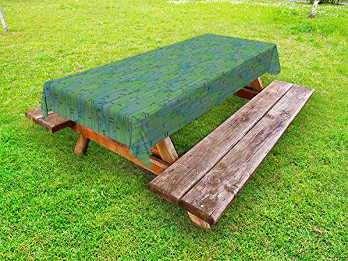 ABAKUHAUS Botanica Tovaglia da Esterno, Esotiche Foglie di Palma Motivi, Tovaglia da Picnic Lavabile Decorativa, 145 cm x 210 cm, Felce Verde Multicolor