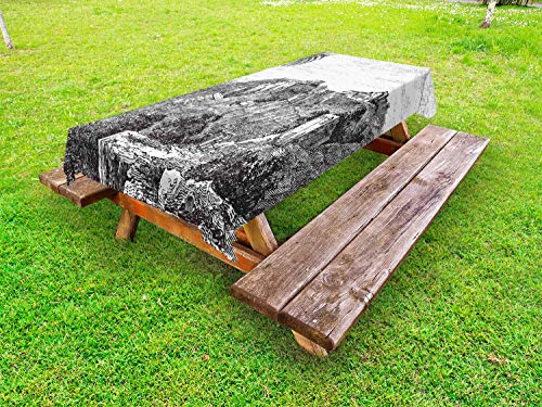 ABAKUHAUS Città Tovaglia da Esterno, Paesaggio di Betlemme, Tovaglia da Picnic Lavabile Decorativa, 145 cm x 305 cm, Charcoal Grey And White