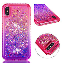 CrazyLemon Custodia per iPhone X/iPhone Xs, sabbie mobili scintillanti lucide e custodia per telefono in TPU in silicone morbido con design pieno di strass per le donne - Rosa + Viola