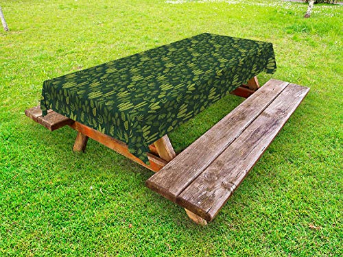 ABAKUHAUS Botanica Tovaglia da Esterno, Cartoon Style Tropical Flora, Tovaglia da Picnic Lavabile Decorativa, 145 cm x 265 cm, Hunter Verde Verde Oliva