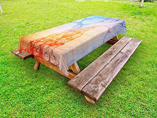 ABAKUHAUS Albero Tovaglia da Esterno, Mondo di Fantasia, Tovaglia da Picnic Lavabile Decorativa, 145 cm x 210 cm, Multicolore