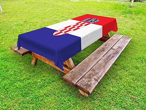 ABAKUHAUS Croazia Tovaglia da Esterno, Design Semplice Flag Stampa, Tovaglia da Picnic Lavabile Decorativa, 145 cm x 305 cm, Vermilion Indigo Bianco