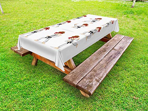 ABAKUHAUS Karatè Tovaglia da Esterno, Arti Marziali del Fumetto del Ragazzo, Tovaglia da Picnic Lavabile Decorativa, 145 cm x 305 cm, Beige Vermilion