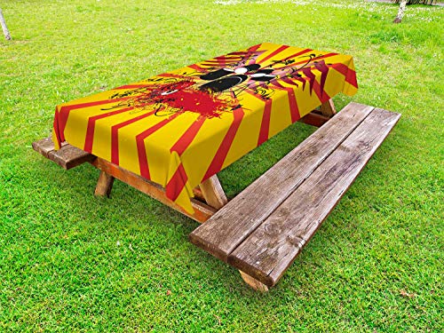 ABAKUHAUS Batteria Tovaglia da Esterno, Grunge Style Music Equipment, Tovaglia da Picnic Lavabile Decorativa, 145 cm x 305 cm, Dark Pink Terra Gialla