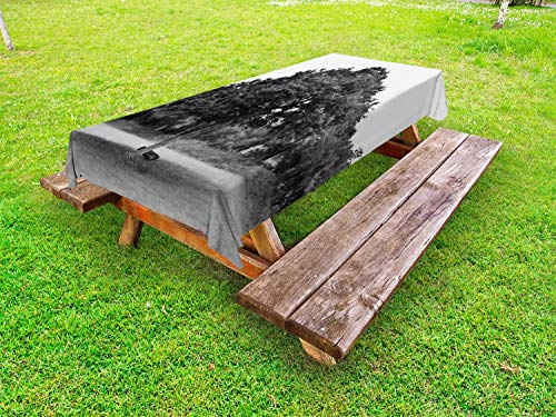 ABAKUHAUS Natura Scena Tovaglia da Esterno, Frondoso Big Tree Vintage, Tovaglia da Picnic Lavabile Decorativa, 145 cm x 210 cm, Charcoal Grigio Chiaro Grigio