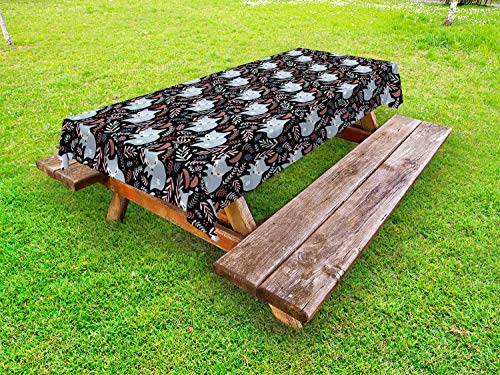 ABAKUHAUS Volpe Tovaglia da Esterno, Dormire Animali e Filiali, Tovaglia da Picnic Lavabile Decorativa, 145 cm x 210 cm, Charcoal Grigio Multicolore