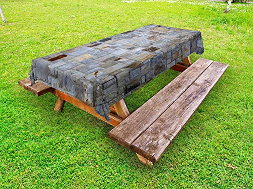 ABAKUHAUS Architettura Tovaglia da Esterno, Parete in muratura di Cemento, Tovaglia da Picnic Lavabile Decorativa, 145 cm x 305 cm, Multicolore