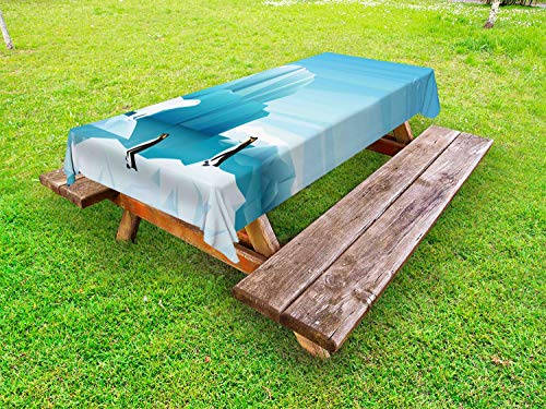 ABAKUHAUS Polo Nord Tovaglia da Esterno, Cartoon Arctic, Tovaglia da Picnic Lavabile Decorativa, 145 cm x 210 cm, Blue Sky Seafoam