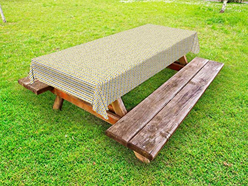 ABAKUHAUS Astratto Tovaglia da Esterno, Retro Style Polka Dots, Tovaglia da Picnic Lavabile Decorativa, 145 cm x 210 cm, Terra Grigio Giallo
