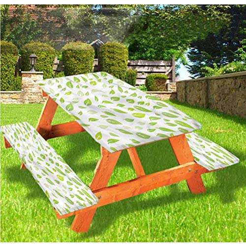 LEWIS FRANKLIN Tenda da doccia con foglia, tavolo da picnic e panchina, tovaglia con bordo elastico, 60 x 170 cm, set da 3 pezzi per tavolo pieghevole