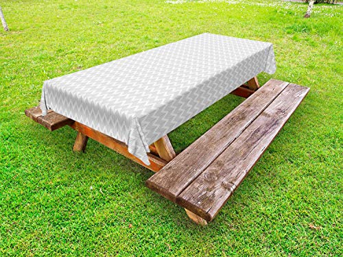 ABAKUHAUS gallone Tovaglia da Esterno, Zigzag e Linee Verticali, Tovaglia da Picnic Lavabile Decorativa, 145 cm x 265 cm, Bianco e Pale Taupe