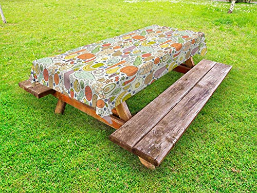 ABAKUHAUS Verdura Tovaglia da Esterno, Paleo Diet Foods Design, Tovaglia da Picnic Lavabile Decorativa, 145 cm x 265 cm, Noce di Cocco e Multicolore