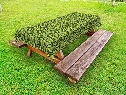 ABAKUHAUS Le Foglie Tovaglia da Esterno, Hawaiian Piante forestali Art, Tovaglia da Picnic Lavabile Decorativa, 145 cm x 265 cm, Hunter Green Apple Verde