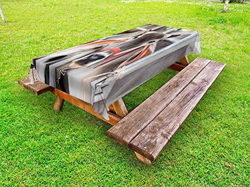 ABAKUHAUS Animale da Fattoria Tovaglia da Esterno, Mucca Mangia l'erba, Tovaglia da Picnic Lavabile Decorativa, 145 cm x 305 cm, Scuro Talpa Grigio Pallido