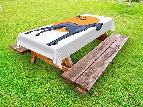ABAKUHAUS Amante dei Cani Tovaglia da Esterno, Pose Fianco del Cane con Il Nome, Tovaglia da Picnic Lavabile Decorativa, 145 cm x 210 cm, Scuro Lavanda Arancione