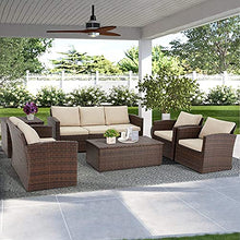 MengFeiNi Set di Mobili da Stiro da 7 Pezzi, Divano da Esterno in PE Divano in PE Divano in PE Divano in Rattan Divano per Il Cortile del Giardino, con Due Scatole da Stoccaggio Tavola Cuscini Beige