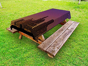 ABAKUHAUS Orange e Nero Tovaglia da Esterno, 80 di Skyline, Tovaglia da Picnic Lavabile Decorativa, 145 cm x 265 cm, Multicolore