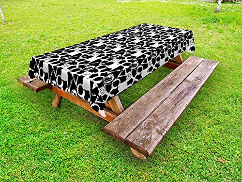 ABAKUHAUS Arte Astratta Tovaglia da Esterno, Forma Brushstroke, Tovaglia da Picnic Lavabile Decorativa, 145 cm x 305 cm, Charcoal Grey And White