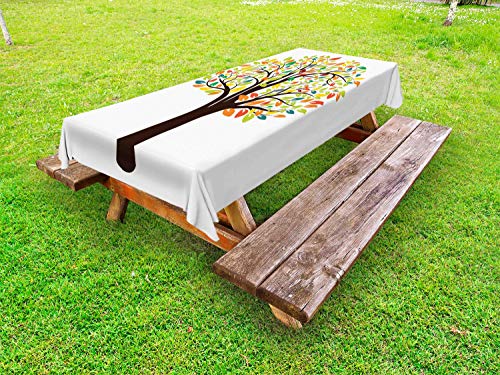 ABAKUHAUS Albero Tovaglia da Esterno, Foglie Autunnali Foresta Flora, Tovaglia da Picnic Lavabile Decorativa, 145 cm x 265 cm, Multicolore